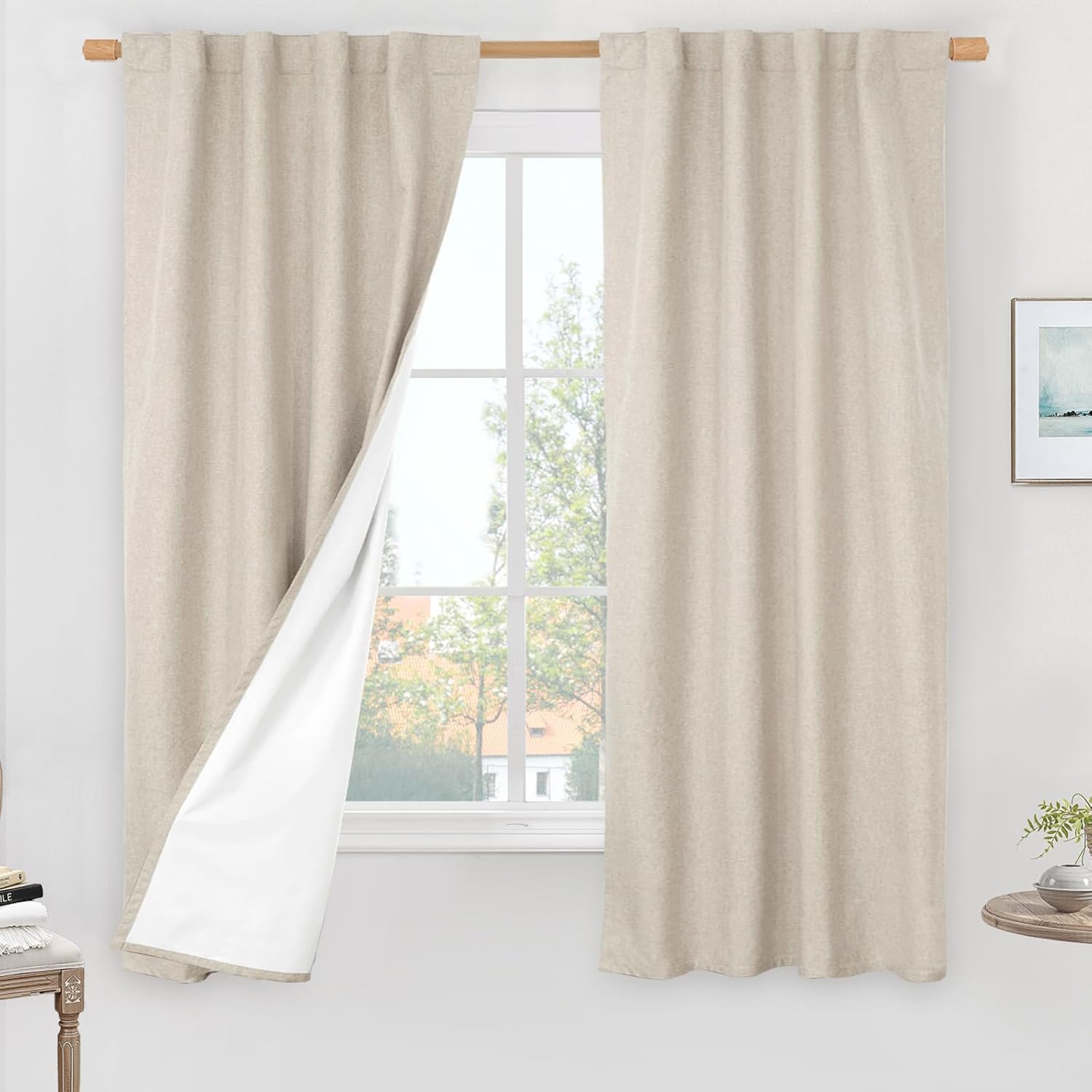 LAMIT Oatmeal 100% Blackout Linen Curtains for Elegant Rooms