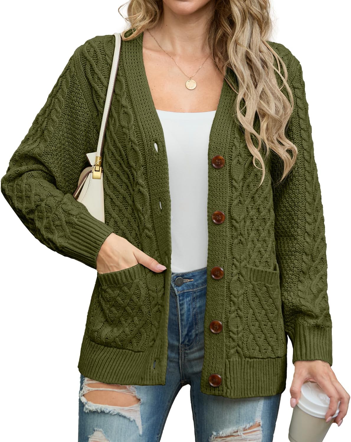 GRECERELLE Women 2025 Fall Long Sleeve Cable Knit Cardigan
