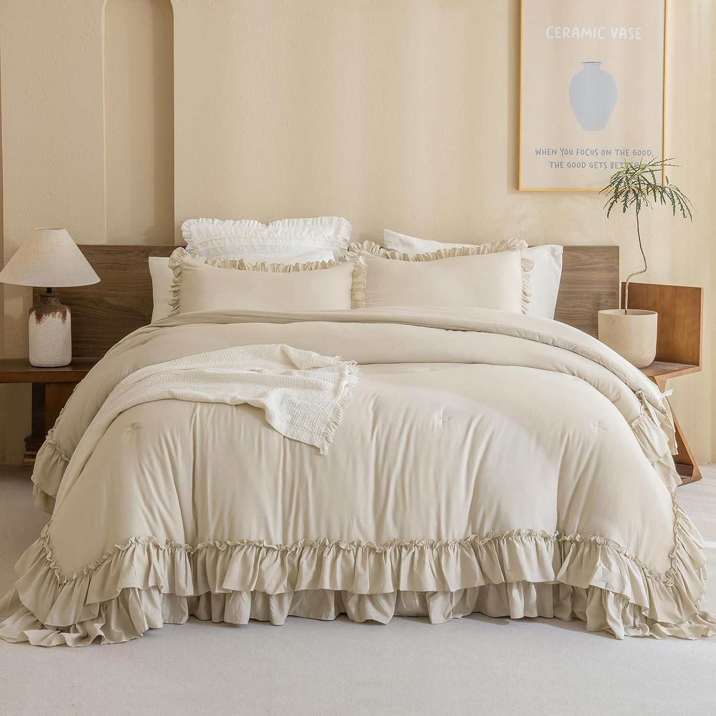 Masaca Ruffle Comforter Full Size for Cozy Farmhouse Style