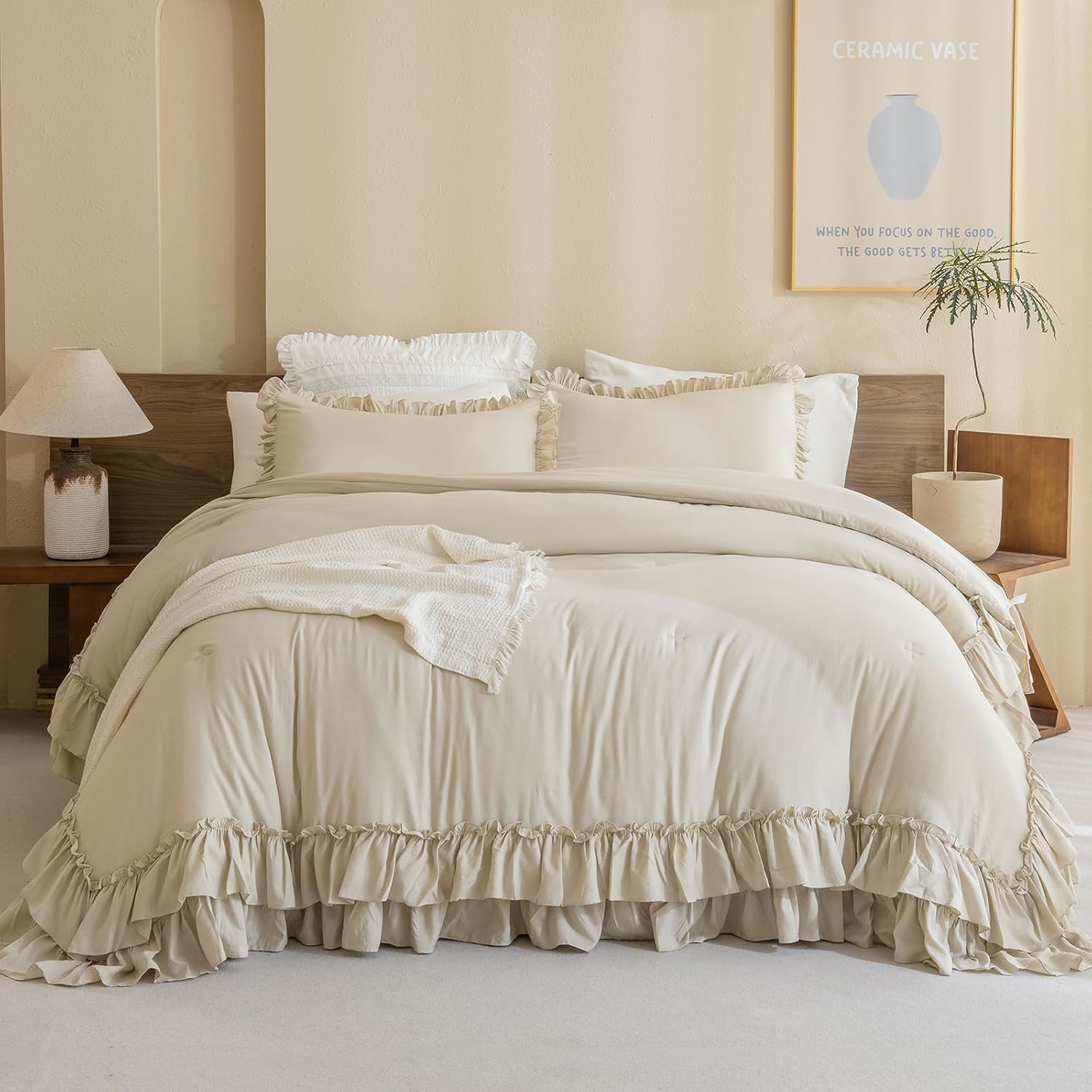Masaca Ruffle Comforter Full Size for Cozy Farmhouse Style