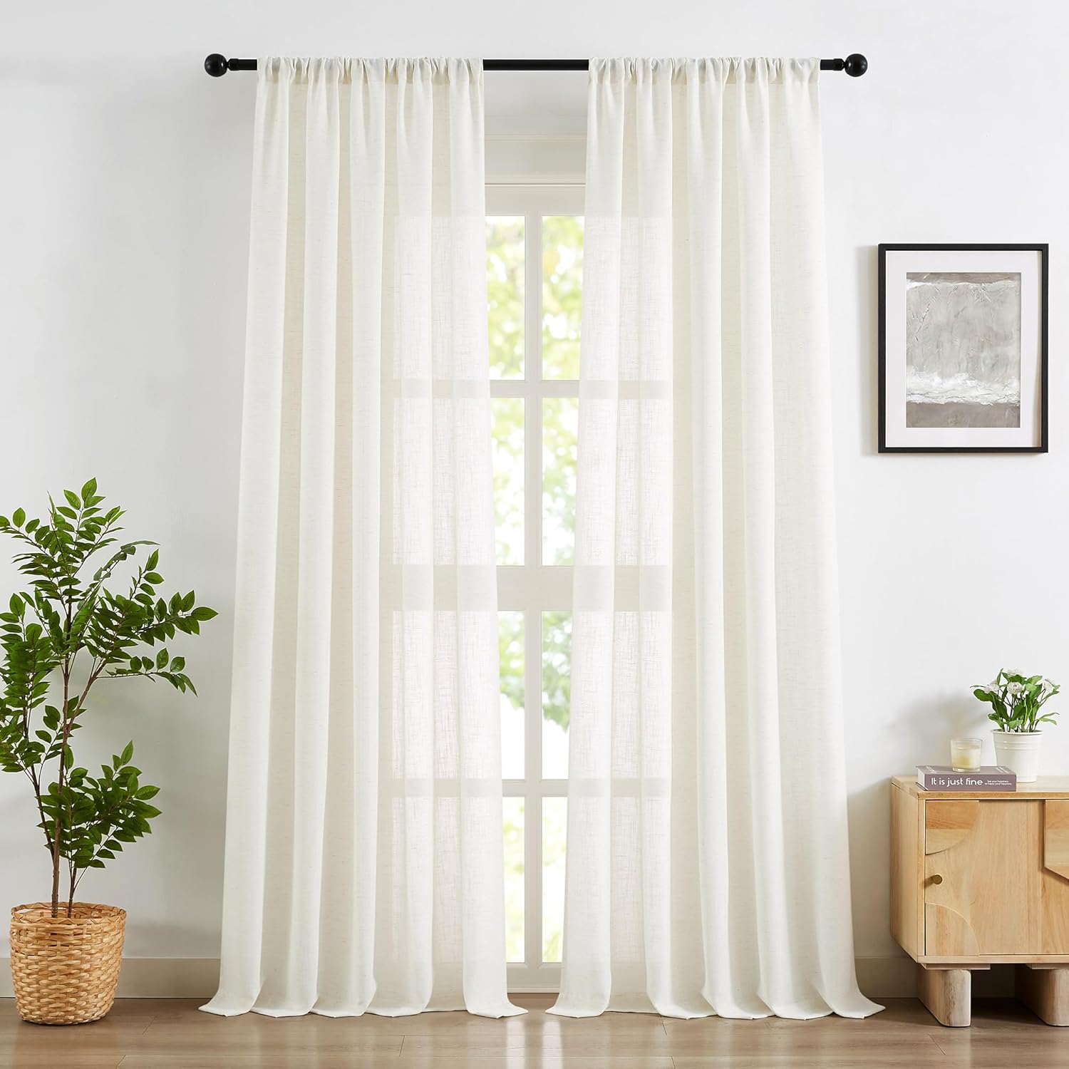 Treatmentex White Semi Sheer Curtains for Living Room 52 x 95