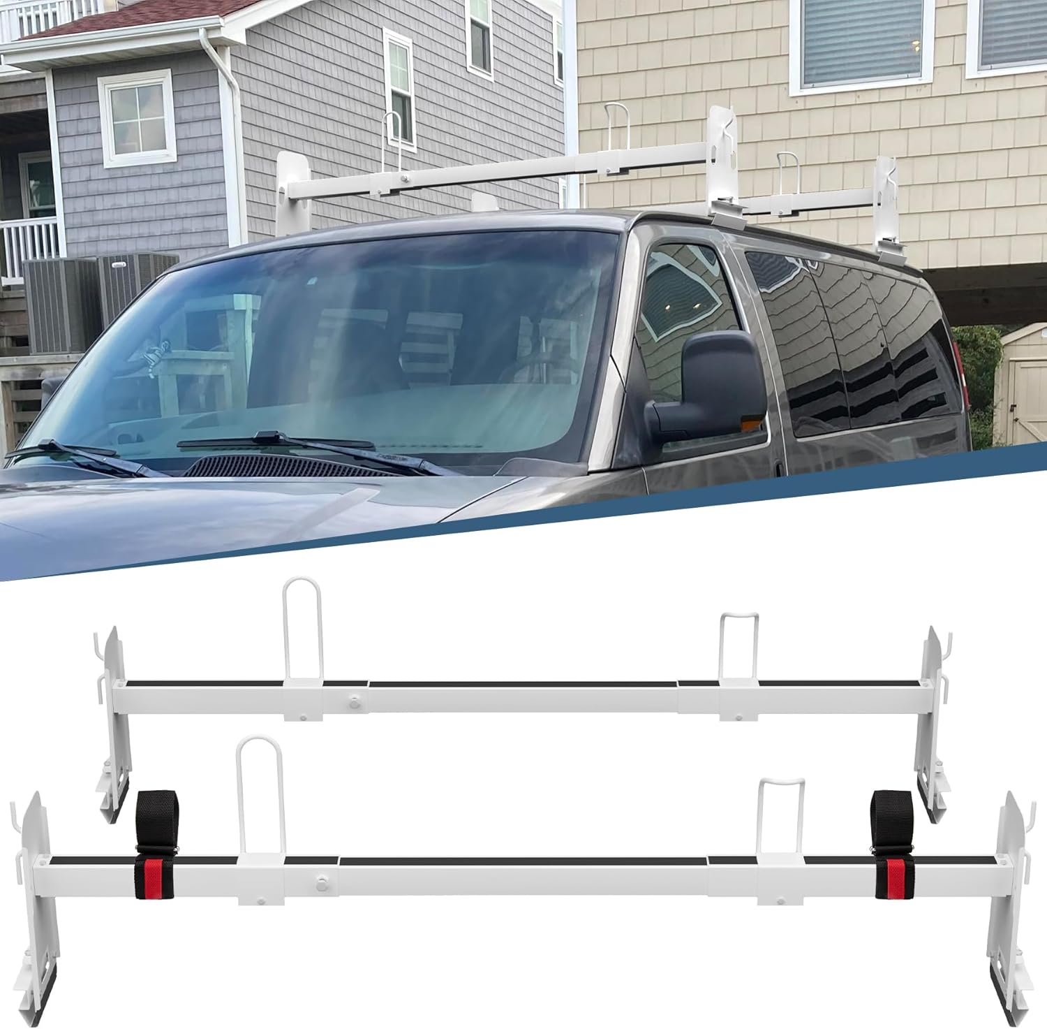 Van Roof Ladder Rack 2 Bar Set for Chevy and Ford Vans