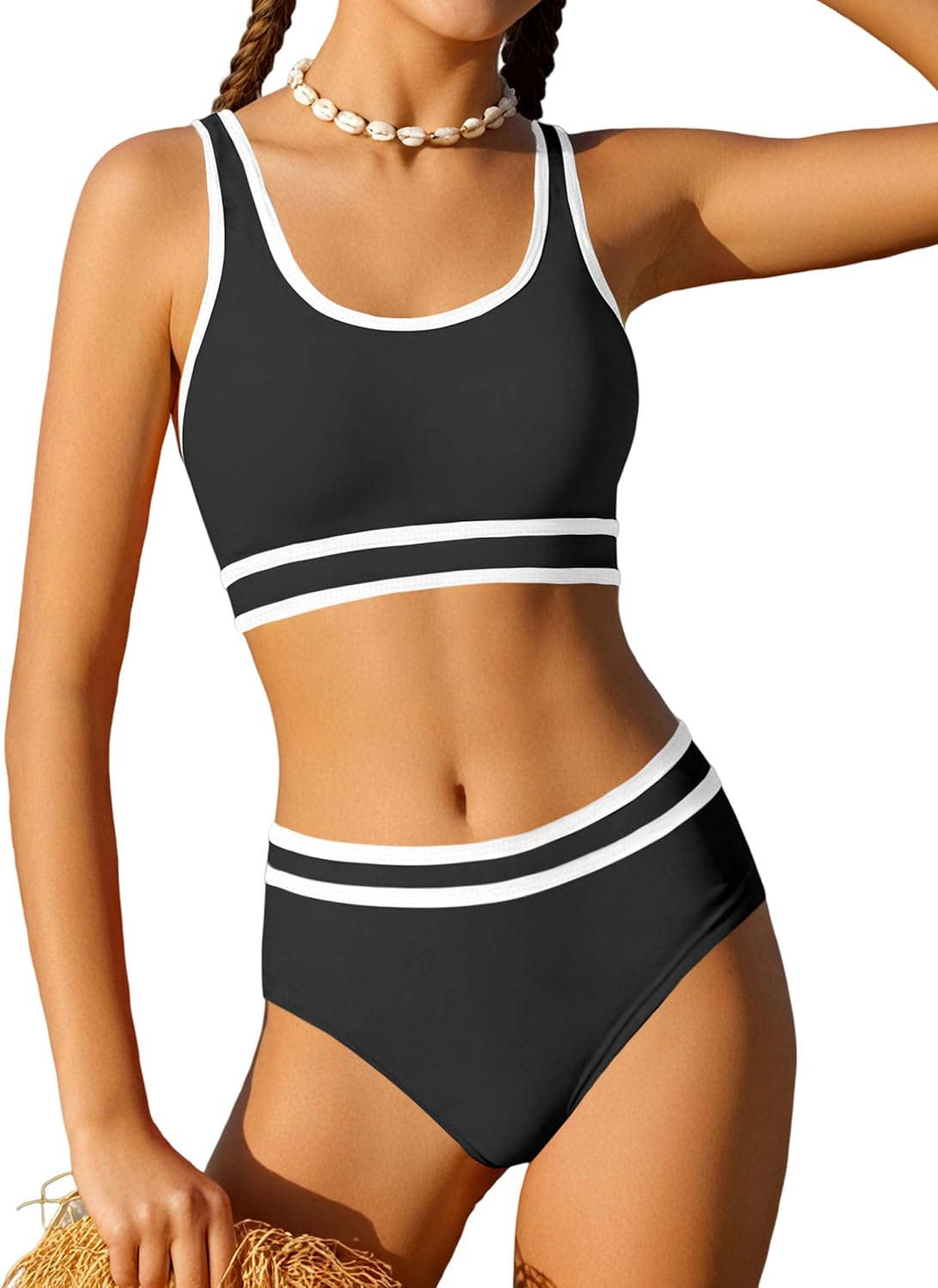 Girls Swimsuit Double Strap High Waist Bikini 3 Piece Set