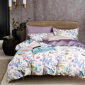 Purple Floral Birds Duvet Cover Set Queen - Lilac Chinoiserie Cotton
