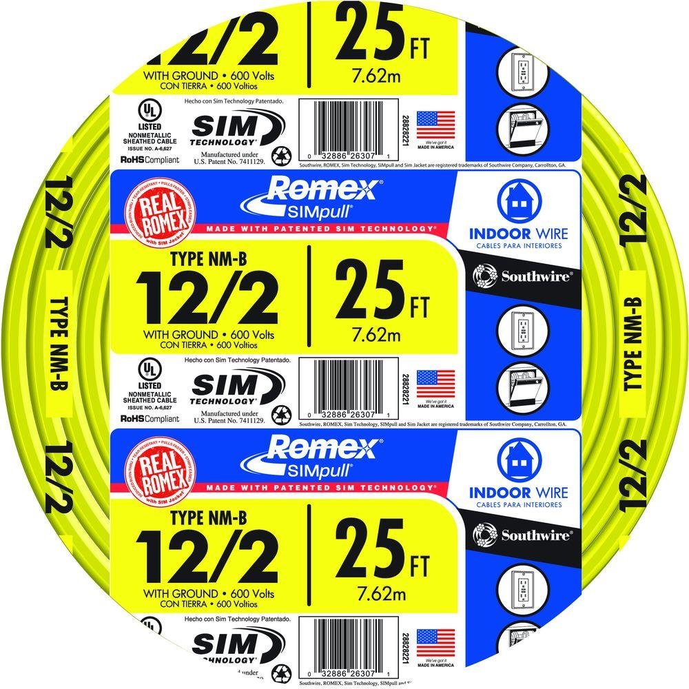Southwire 12 Ga Building Wire 2 Conductor 20 Amp 600 V 25 ft