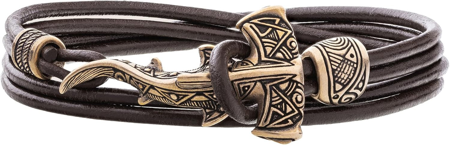 Maori Leather Bracelet with Hammerhead Shark for Ocean Lovers
