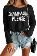 Womens Fashion 2025 Champagne Please Graphic Pullover Sweater