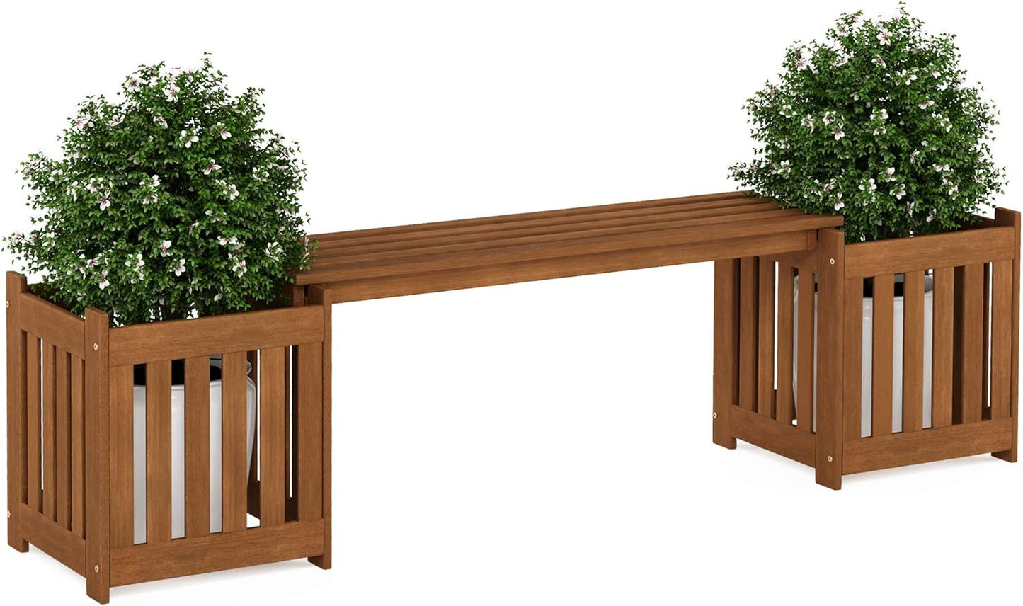 FURINNO FG19455 Tioman Hardwood Outdoor Flowerbox with Bench