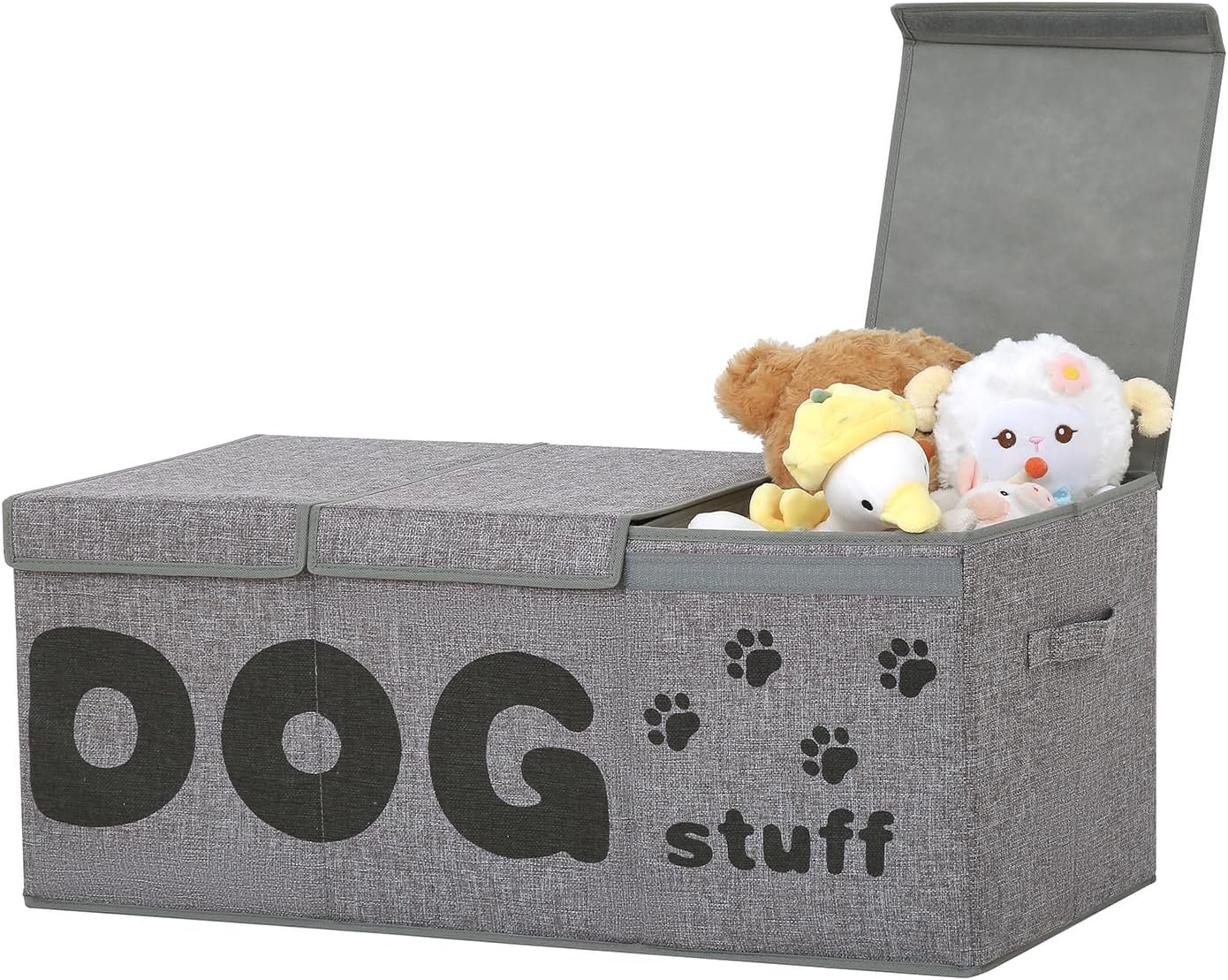 Qozary Dog Toy Storage Box - Large 3 Grids Organizer for Pets