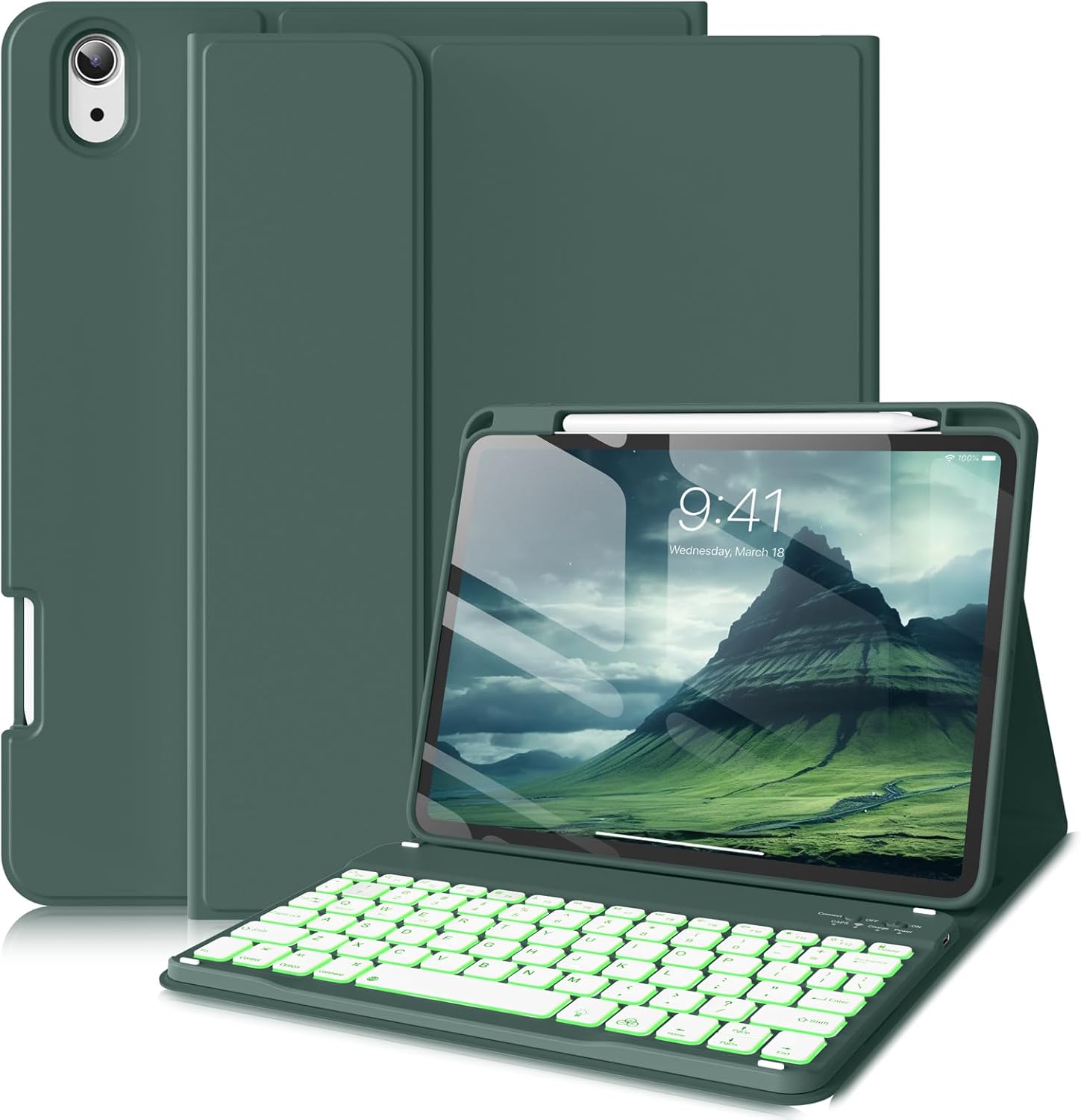 Detachable Wireless Keyboard Case for iPad 11th/10th Gen - Dark Green