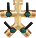 Garden Faucet Splitter 4 Way Hose Splitter - High Flow Brass Manifold