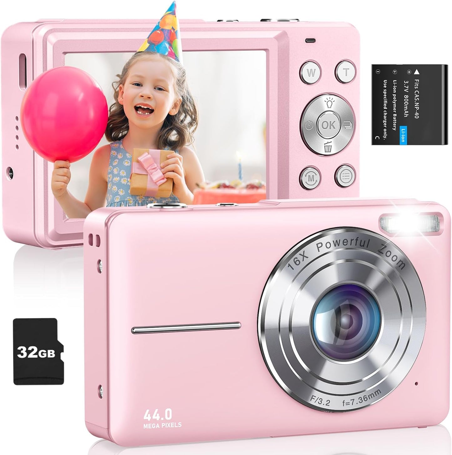 FHD 1080P Kids Camera with 44MP and 16X Zoom for Young Photographers