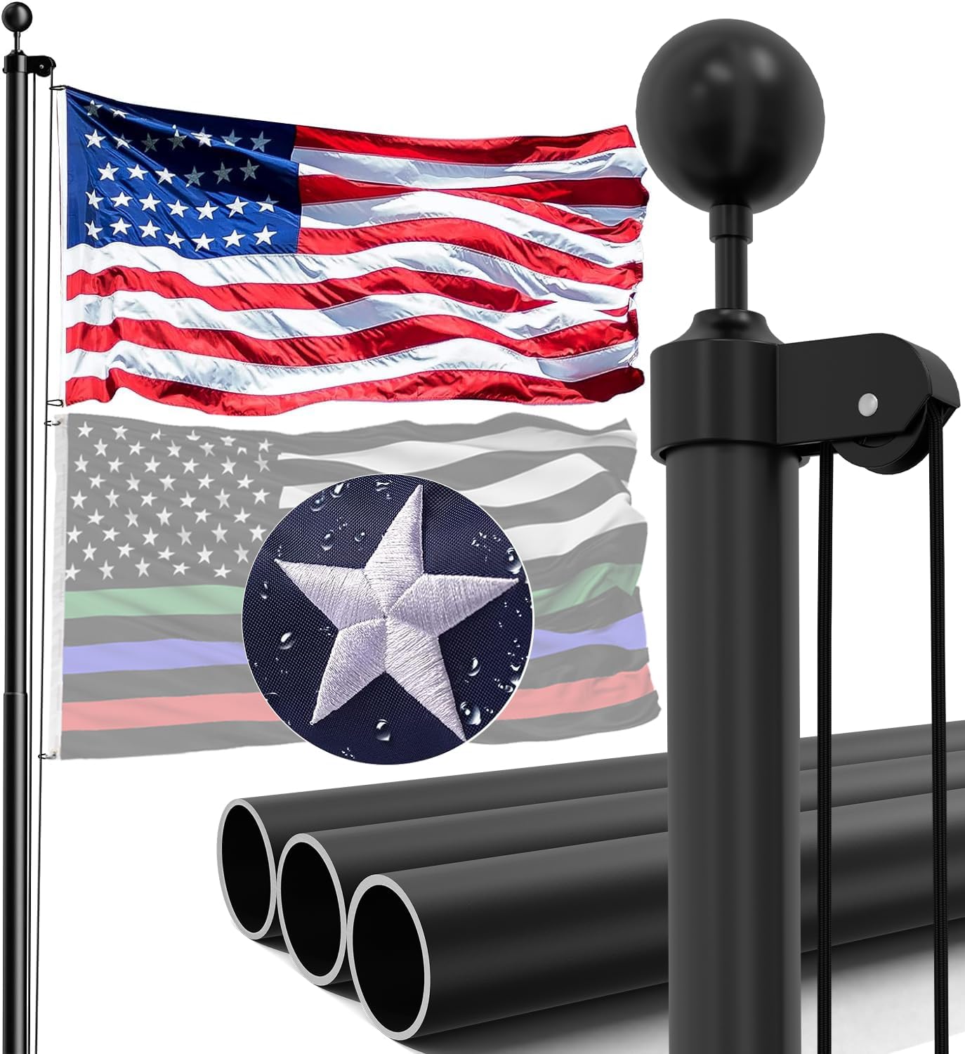 16FT Heavy Duty Flag Pole for Outside House with USA Flag