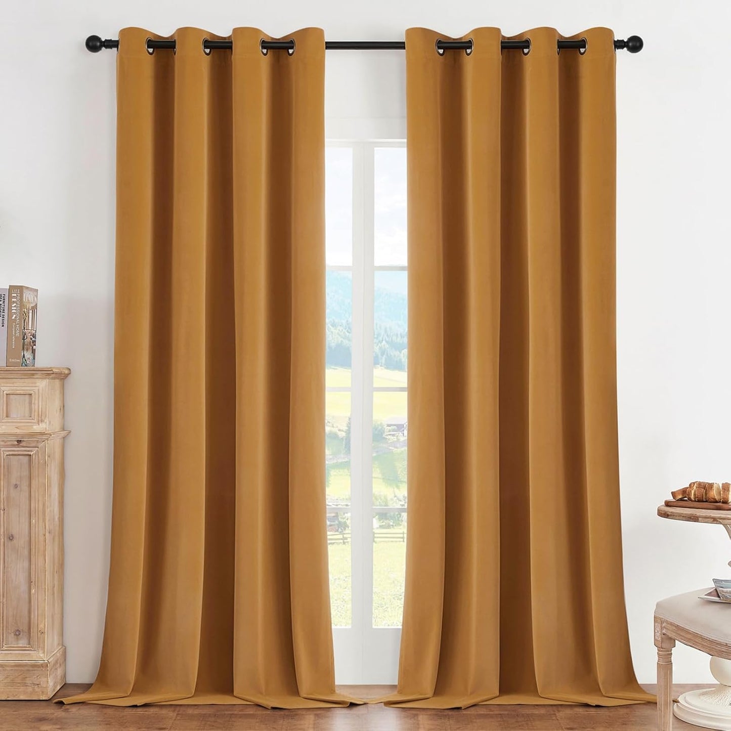 Joydeco Mustard Yellow 100% Blackout Velvet Curtains for Home