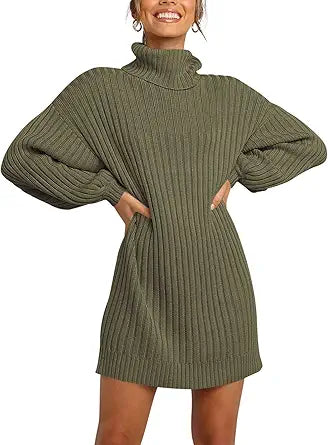 LOGENE Women's Turtleneck Balloon Sleeve Sweater Dress Review