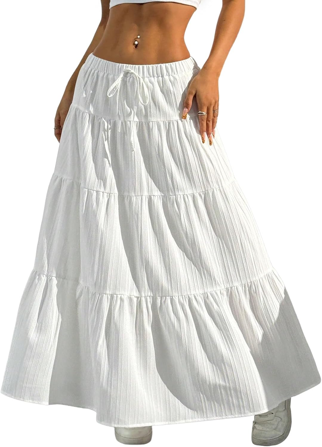 Verdusa Women's Boho Flared Ruffle Maxi Skirt for Summer Style