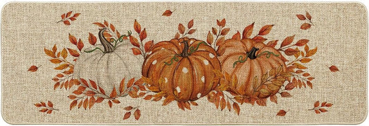 Artoid Mode Orange Dot Pumpkin Eucalyptus Doormat for Fall
