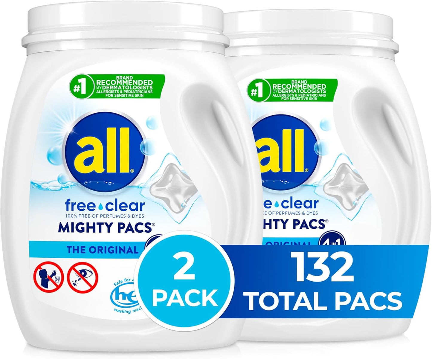 Sensitive Skin Savior: All Mighty Pacs Laundry Detergent - 66 Count x 2