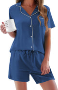Ekouaer Pajamas Set for Women Short Sleeve Two-Piece Lounge Set - Soft