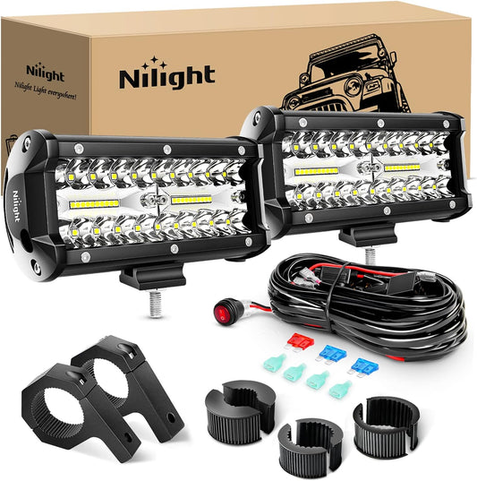Nilight 6.5Inch 120W Spot Flood Combo Bar Driving Light Kit