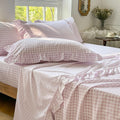 Pink Gingham Ruffle Queen Sheet Set - Soft Pre-Washed Microfiber