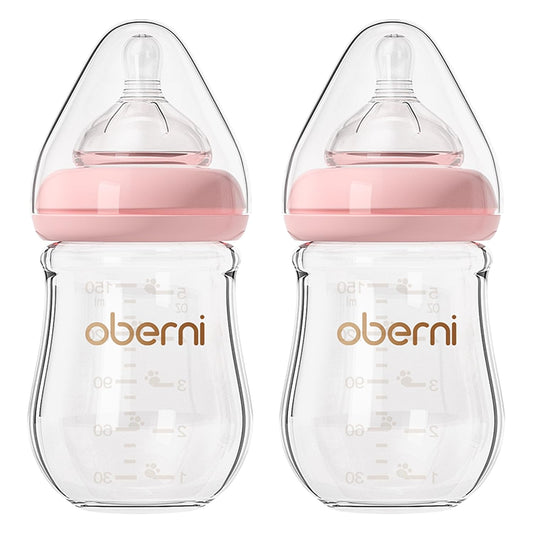 Anti Colic Glass Baby Bottles Set, Natural Nipple, 5oz, BPA Free