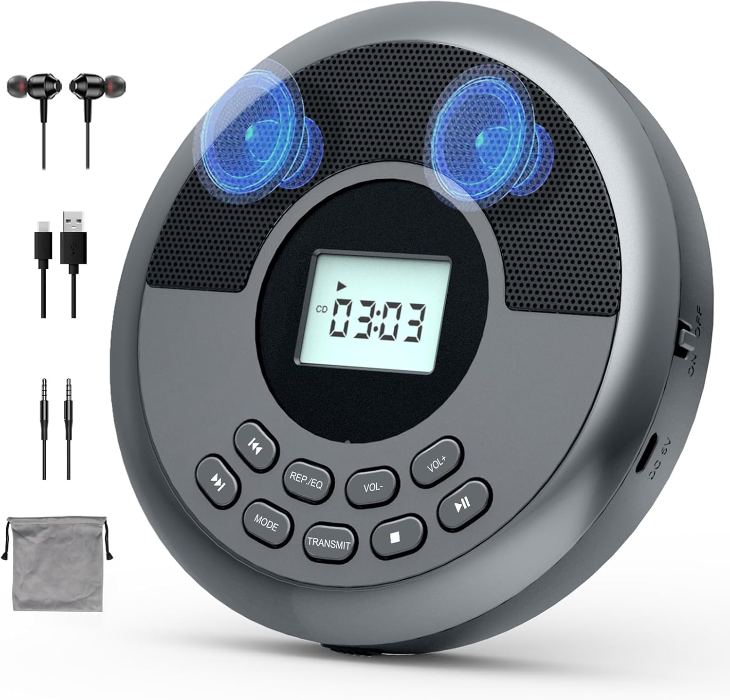 Portable CD Player with Speakers and Bluetooth for Travel