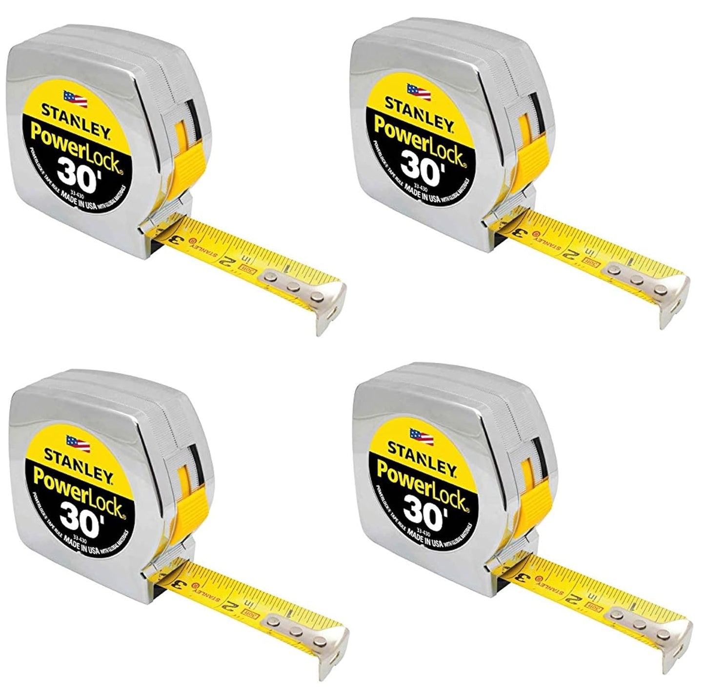 Stanley PowerLock Tape Measure 30-Foot Pack of 4 for Precision
