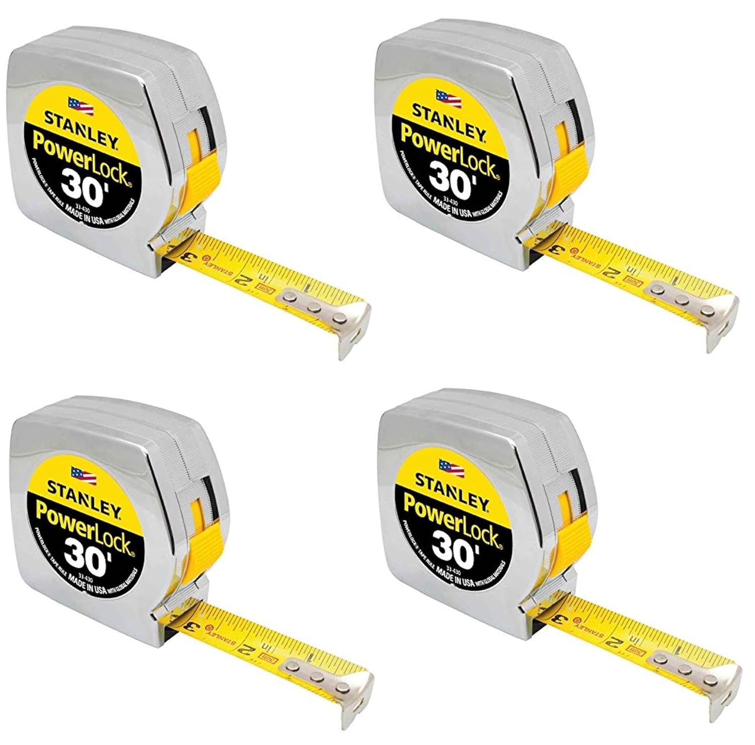 Stanley PowerLock Tape Measure 30-Foot Pack of 4 for Precision