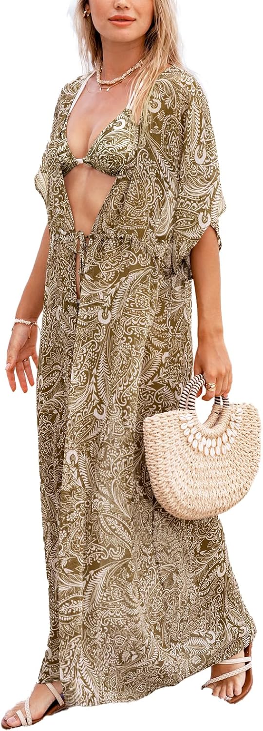 CUPSHE Kimono Swimsuit Coverup for Women Open Front Maxi Dress