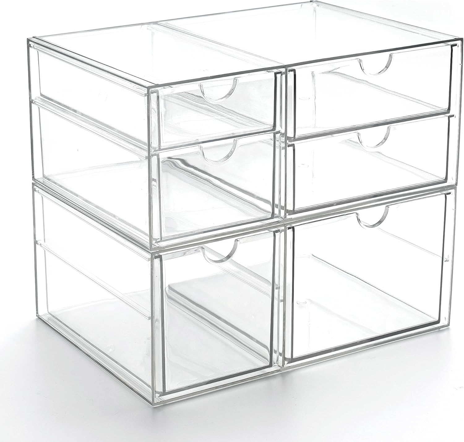 Prsildan Clear Acrylic Drawer Organizers x2: Stackable Vanity Storage