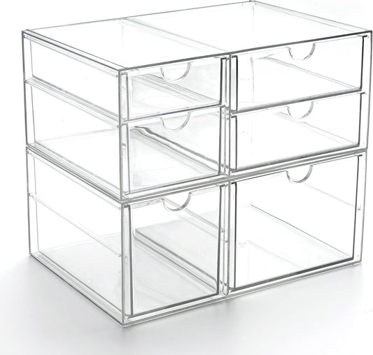 Prsildan Clear Acrylic Drawer Organizers x2: Stackable Vanity Storage