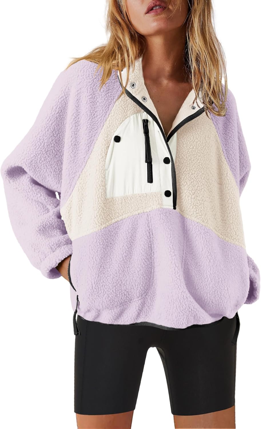 Nirovien Womens Fleece Pullover Long Sleeve Sherpa Jacket