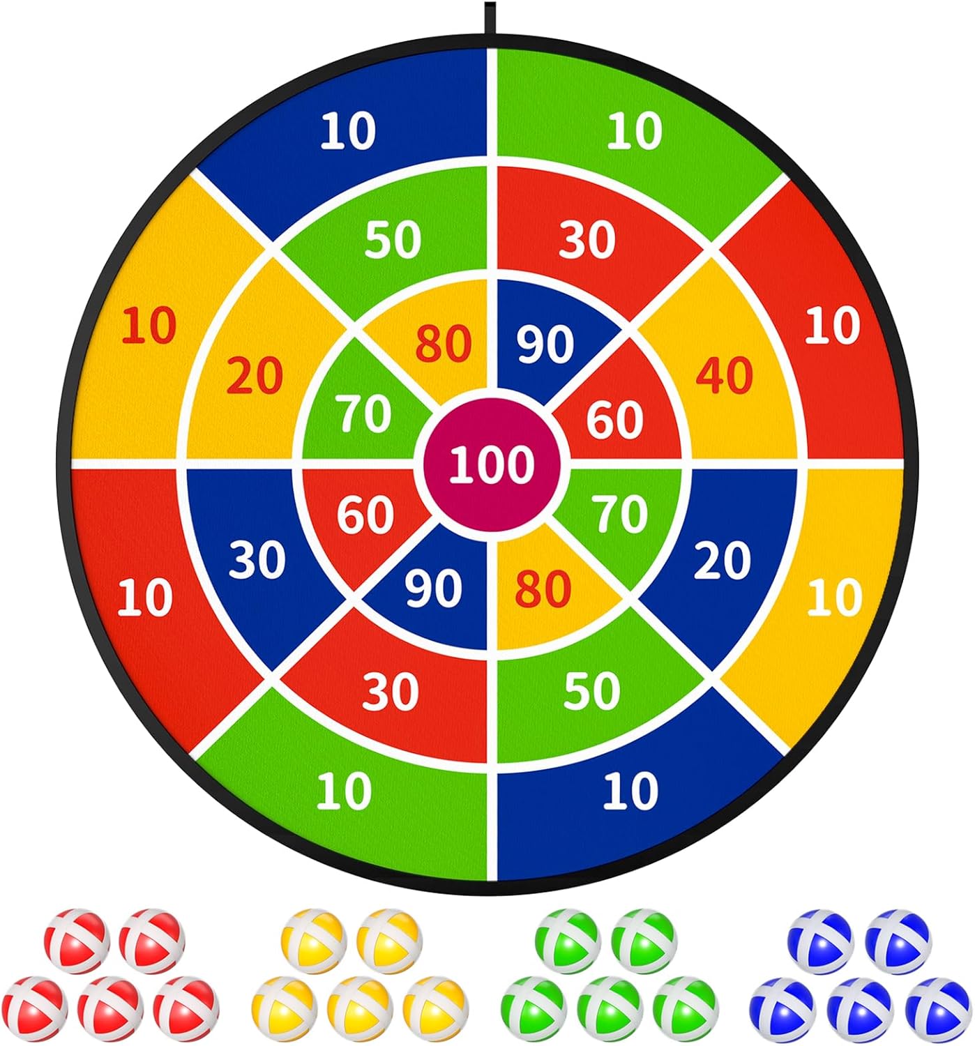 TEMI 29 Large Kids Dart Board Set with 20 Sticky Balls - Indoor & Outdoor Fun!