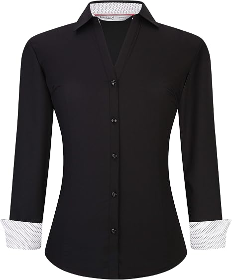 Esabel.C Womens Button Down Shirts Long Sleeve Bamboo Stretch Blouse