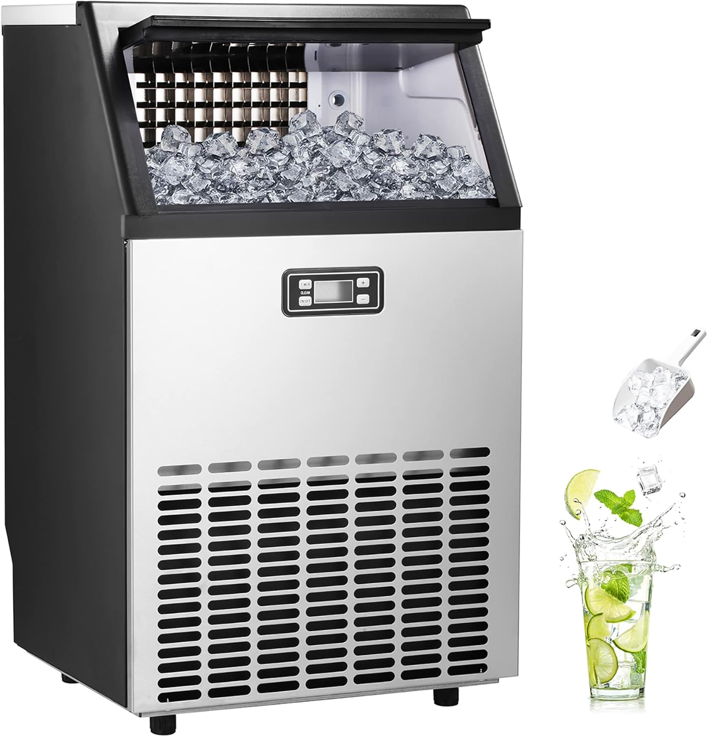 100Lbs/Day Stainless Steel Ice Maker for Restaurants, Bars - Electactic