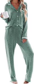Ekouaer Women's Long Sleeve Button Down Pajama Set - Soft Lounge Sets