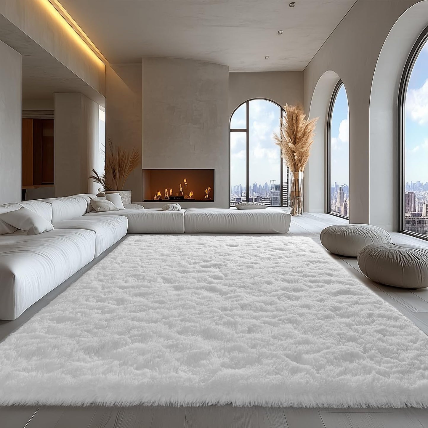 Zentavio White Living Room Rugs 9x12 Soft Fluffy Shag Carpet
