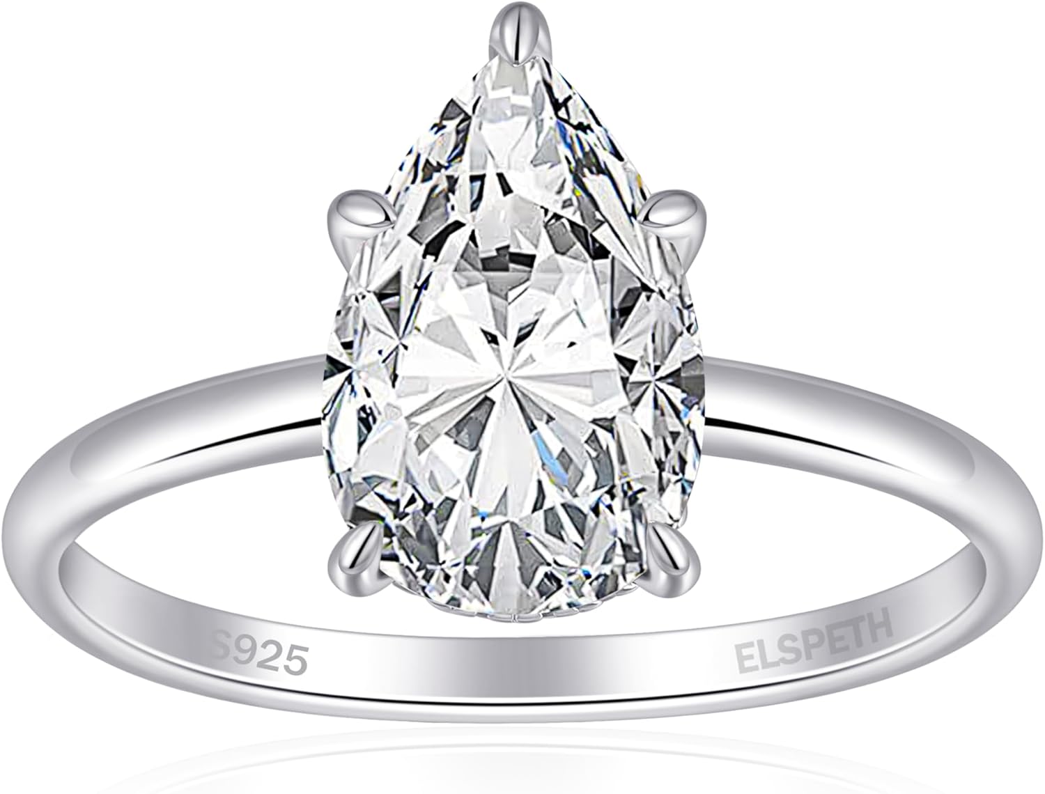Elspeth 925 Sterling Silver Engagement Ring with Teardrop Design