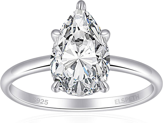 Elspeth 925 Sterling Silver Engagement Ring with Pear Cut Design