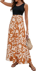 Boho Chevron Floral Maxi Dress - Flowy Summer Tank