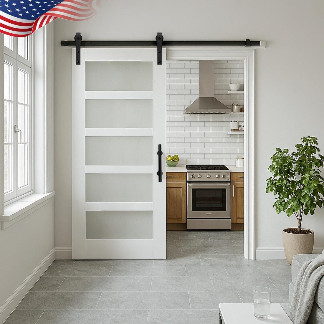36 in x 84 in Glass Sliding Barn Door with Hardware Kit