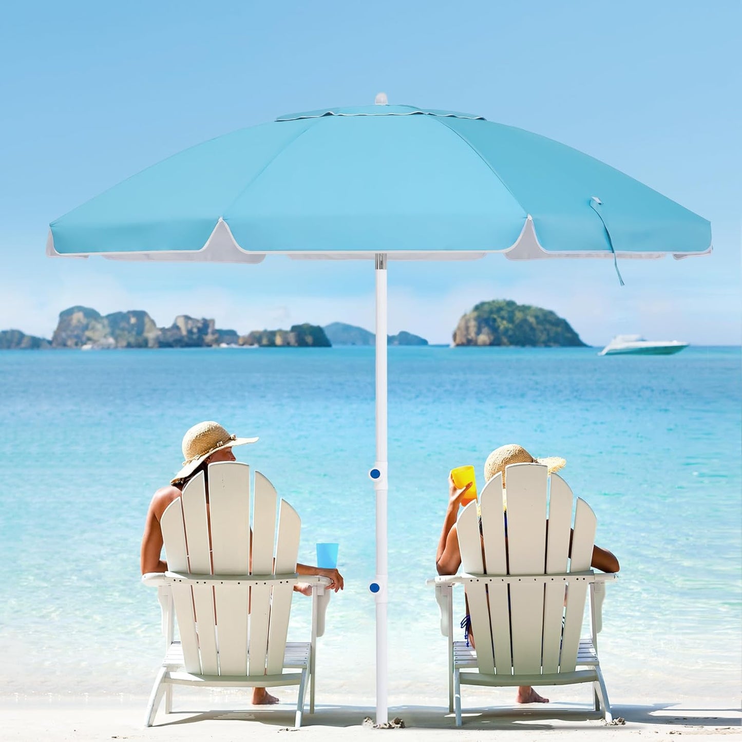 MEWAY 7.5ft Beach Umbrella with Tilt Mechanism and Sand Anchor