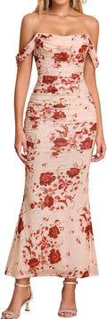KUTUMAI Off The Shoulder Maxi Dress for Women - Ruched Corset Fit