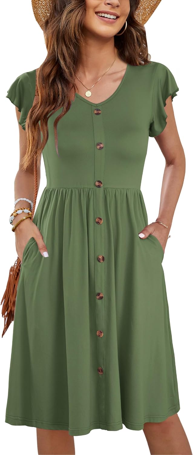 WNEEDU Women Summer Dresses Casual Loose Swing Midi Dress