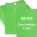 Clasp Manilla Envelopes 9 x 12 in 100 Pack - Sturdy Green Filing