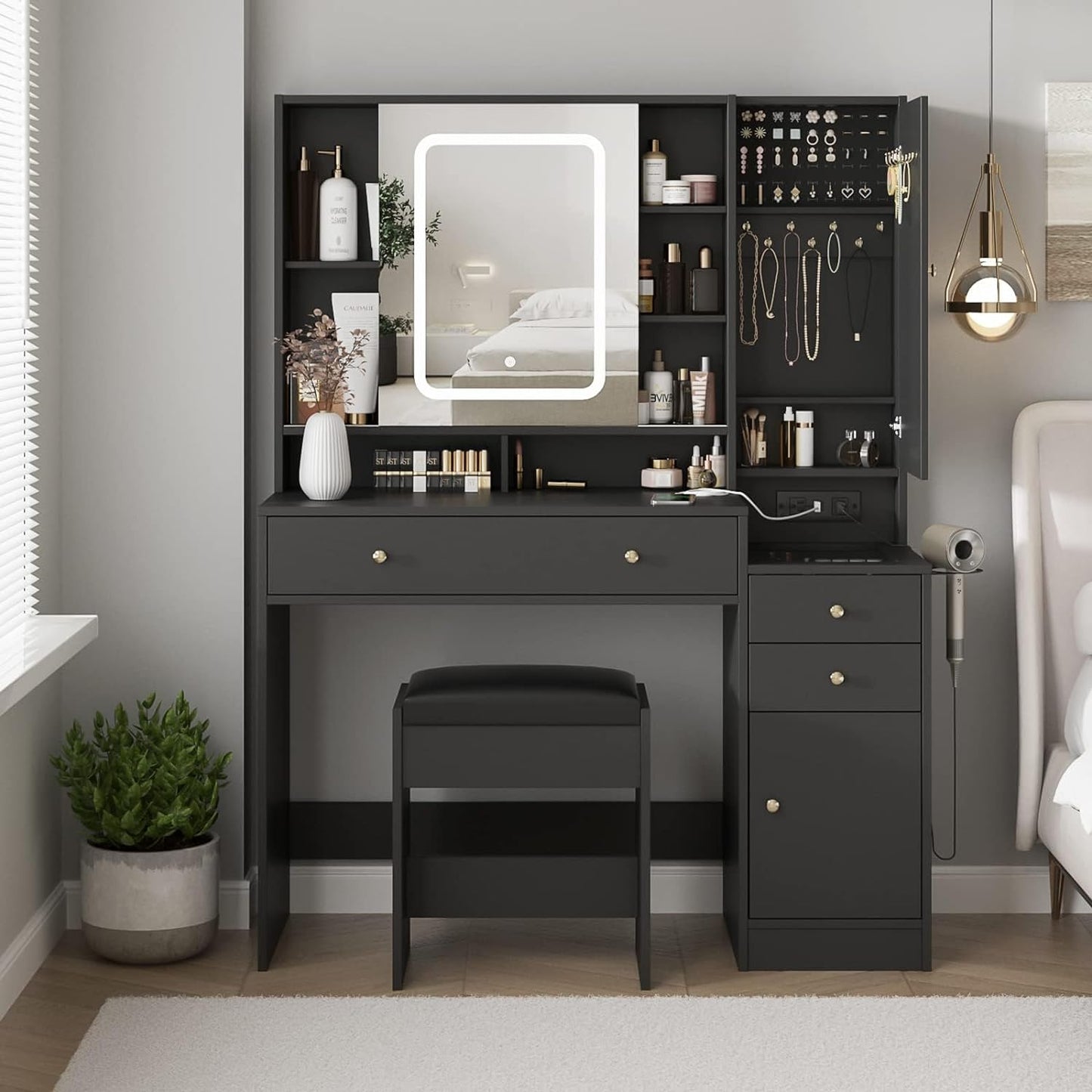 Vabches Vanity Desk with Mirror & Lights - Ultimate Storage & Glamour