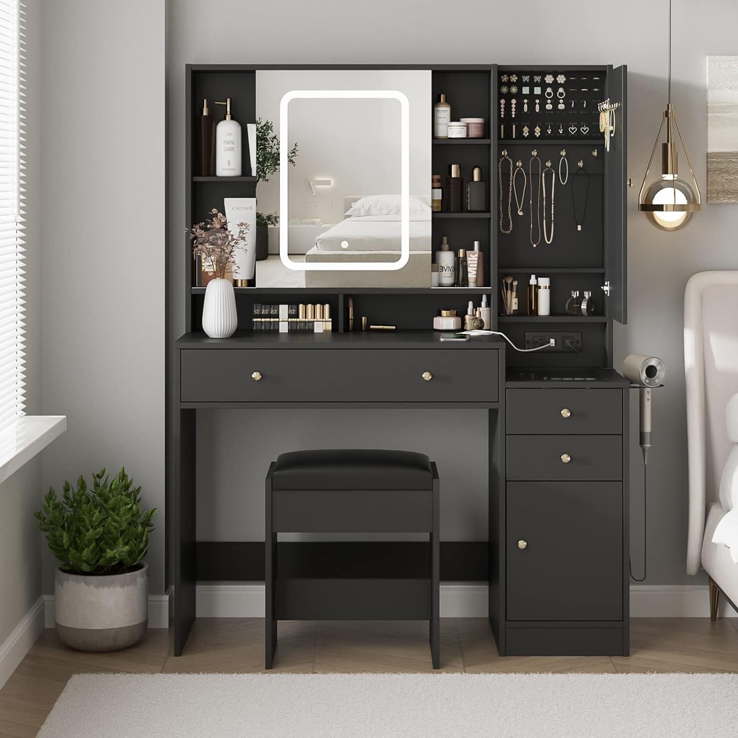 Vabches Vanity Desk with Mirror & Lights - Ultimate Storage & Glamour