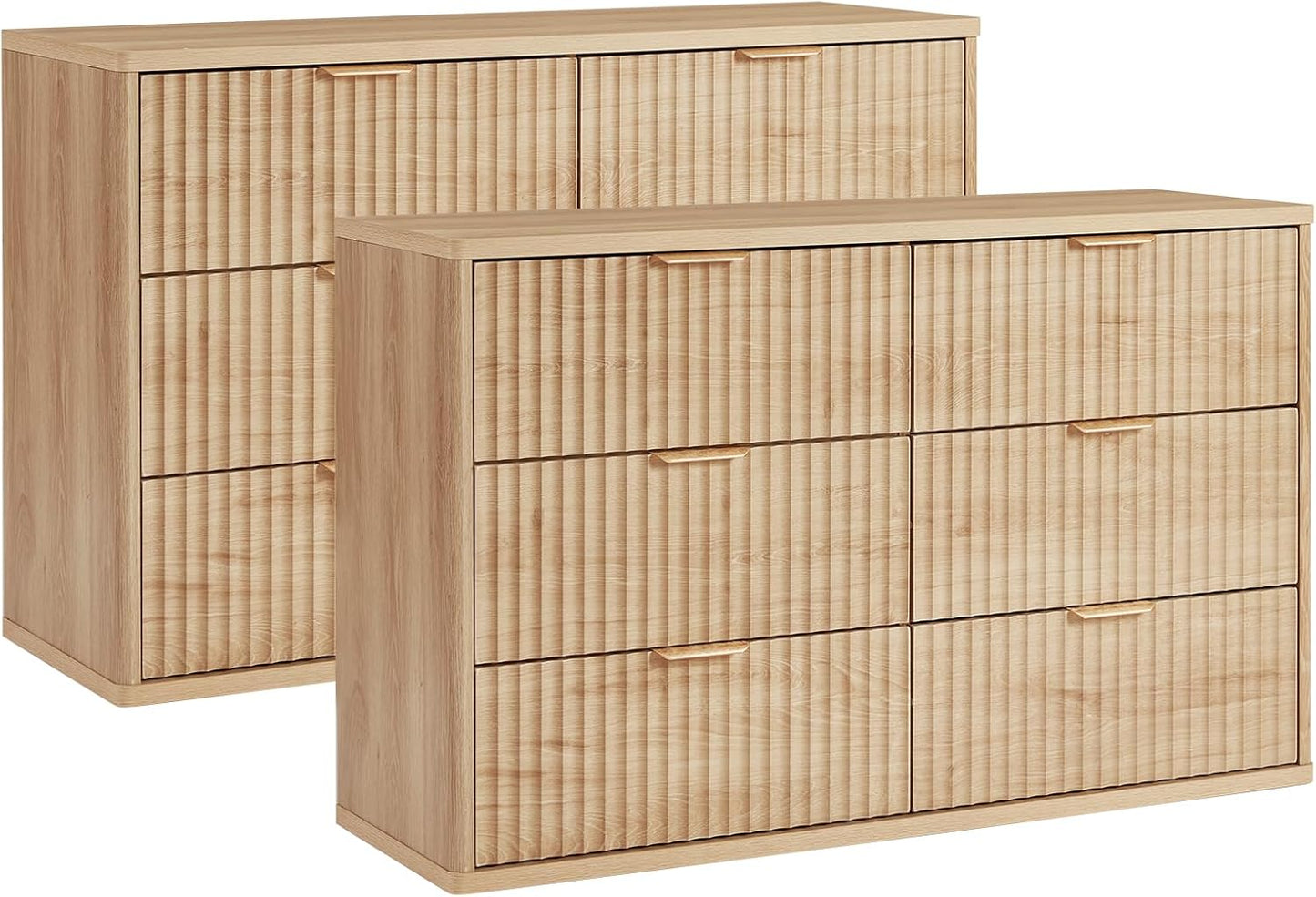 Fluted 6 Drawers Dresser Set of 2 for Modern Home Decor