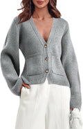Womens Deep V Neck Cardigan Sweaters - Cropped Cozy Layer